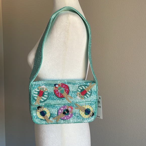 NWT Embellished Turquoise Shoulder Bag - Picture 1 of 7